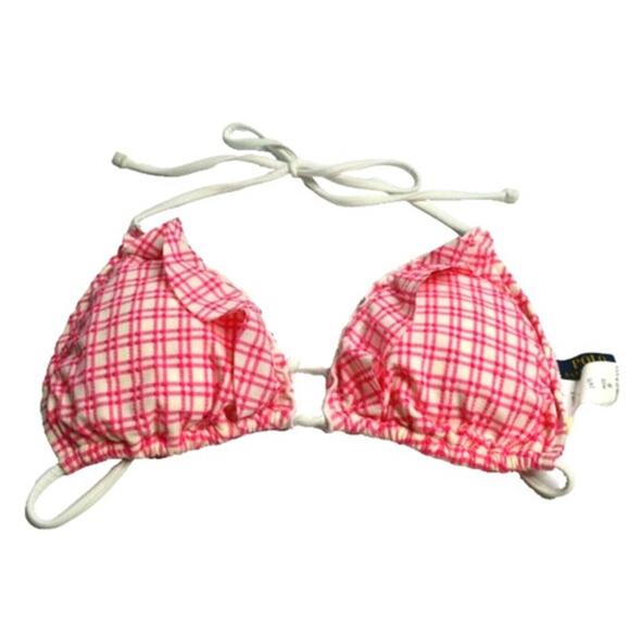 POLO Ralph Lauren Ladies White & Pink Checkered Bikini Top w/ Ruffles, Size S - Picture 1 of 3